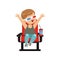 Cute little boy in 3d glasses sitting on a red chair, drinking soda and watching 3D movie in the cinema vector