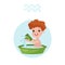 Cute little boy as Aquarius astrological sign, horoscope zodiac character colorful cartoon Illustration