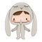 Cute little boy in bunny pajama. Vector illustration.