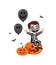 Cute little boy celebrate halloween wear skeleton costume