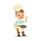 Cute little boy chef frying egg in a flying pan vector Illustration