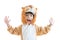 Cute little boy dressed in lion suit