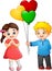 Cute little boy giving a balloon to the girl