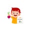 Cute little boy holding fruit and vitamin card