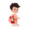 Cute little boy with inflatable buoy, kid ready to swim colorful character Illustration