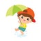 Cute Little Boy Kids Play in Rainy Day Illustration Vector Clipart