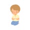 Cute Little Boy Kneeling and Praying Cartoon Vector Illustration