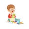 Cute little boy making figures from a plasticine, kids creativity vector Illustration