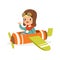 Cute little boy in pilot costume flying toy plane, kid dreaming of piloting the plane vector Illustration