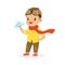 Cute little boy in pilot glasses playing with paper airplane vector Illustration