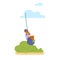 Cute little boy playing on bungee swing, flat vector illustration isolated.