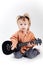 Cute little boy playing ukulele guitar