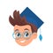 Cute little boy portrait in graduation cap. Schoolboy Illustration Mascot for school, education and development center
