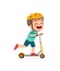 Cute little boy riding scooter and wear helmet