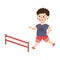 Cute Little Boy Running Jumping Over Obstacle Practicing Sport and Physical Activity Vector Illustration