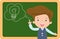 Cute little boy thinking idea and chalkboard,Cute kid imagine in classroom with space for your text, children girl education