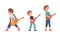 Cute little boys playing guitars set. Talented young musicians characters cartoon vector illustration