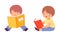 Cute little boys reading story books and enjoying of literature cartoon vector illustration