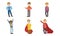 Cute Little Boys Wearing Prince Costumes with Crowns and Mantles Set Vector Illustration