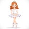 Cute little brunette ballerina girl in white tutu and tiara isolated on a white