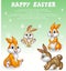 Cute little bunny collection with happy easter background