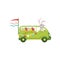 Cute little bunny driving vintage van car with colored eggs, funny rabbit character, Happy Easter concept cartoon vector