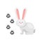 Cute little bunny and his footprints tracks. Mammal animal with long ears. Zoo theme. Flat vector element for children