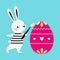 Cute Little Bunny Painting and Decorating Egg, Adorable White Easter Rabbit, Easter Egg Hunt Card, Poster, Invitation