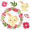 Cute little bunny rabbit with flower frame