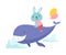 Cute Little Bunny Riding Whale, Funny Adorable Animal in Transport Vector Illustration