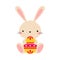 Cute Little Bunny Sitting with Colorful Decorated Egg, Adorable Pink Easter Rabbit, Easter Egg Hunt Card, Poster