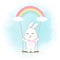 Cute Little Bunny on the swing, cartoon illustration