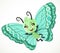 Cute little Butterfly with green ornament wings fly on a white background