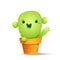 Cute little cactus in a pot waving hand