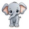 Cute little cartoon elephant with glasses watercolor sticker on white background