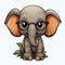 Cute little cartoon elephant with glasses watercolor sticker on white background