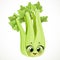 Cute little cartoon emoji stem of juicy celery isolated on white