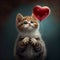 Cute Little Cat with Heart Shape Balloon. Generative AI