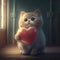 Cute Little Cat with Heart Shape Balloon. Generative AI