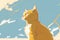 Cute little cat is sitting. Yellow colored fur. Beautiful creative art. Generative AI