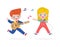 Cute little caucasian boy and girl playing guitar and singing, happy kids couple Making Music Performance character cartoon