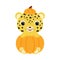 Cute little cheetah sitting in a pumpkin. Cartoon animal character for kids t-shirts, nursery decoration, baby shower