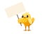 Cute little chick standing and hold the empty protest sign cartoon character design flat vector illustration