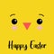 Cute little chick vector graphic illustration. Simple square cartoon. Easter yellow chicken face, eyes with little beak