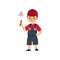 Cute little child boy builder or bricklayer flat vector illustration isolated.