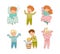 Cute Little Children Getting Ready to Bedtime Yawning and Sleeping in Bed Vector Set