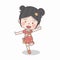 Cute little Chinese girl walk and running, vector and illustration