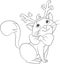 Cute little Christmas cat with reindeer antlers, for children`s coloring book