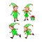 Cute little Christmas Elfes. New year Xmas characters. Hand drawn, cartoon, doodle. Simple color illustration for greeting cards,