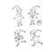 Cute little Christmas Elfes. New year Xmas characters. Hand drawn pattern, cartoon, doodle, line art, outline. Simple illustration